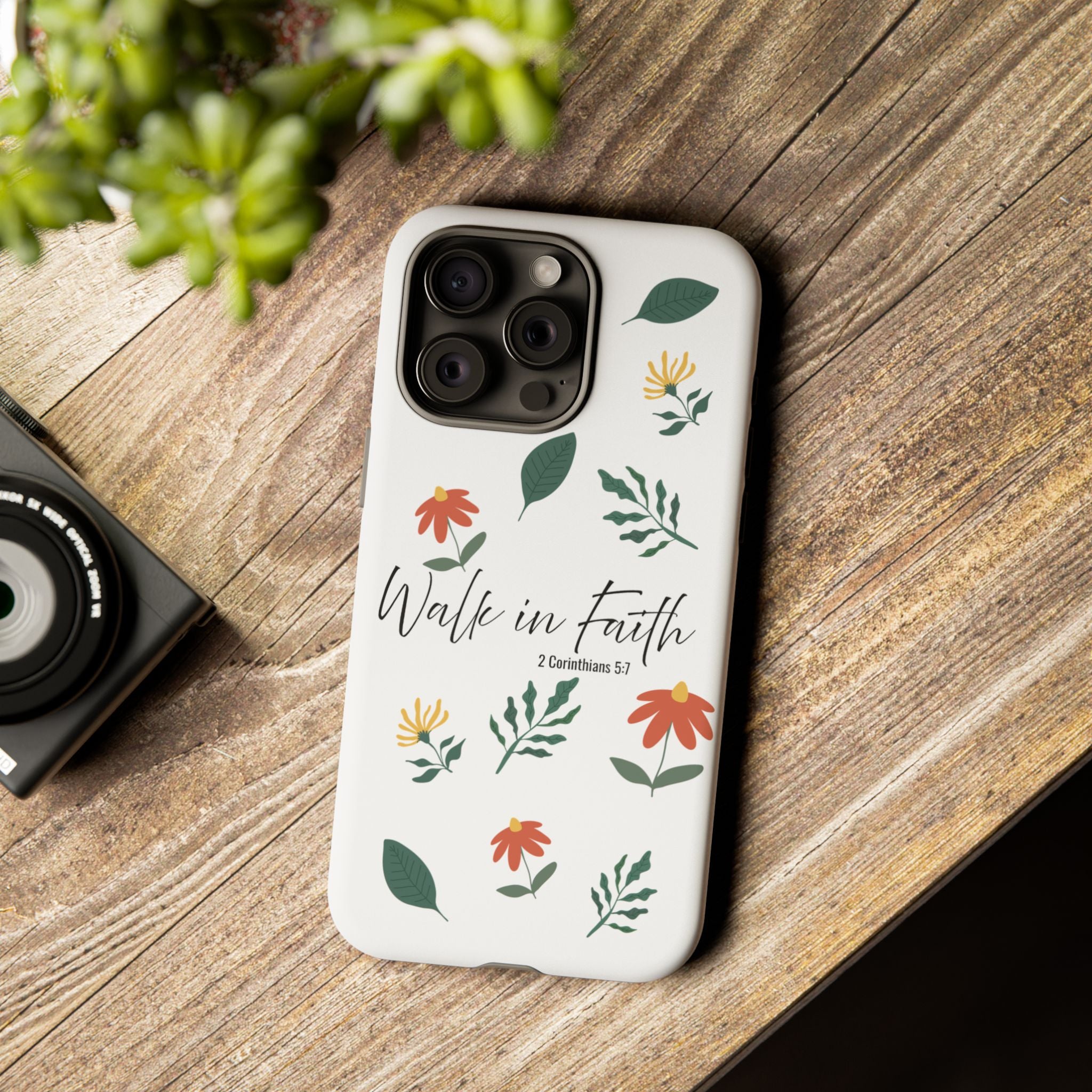 Walk in Faith Floral Phone Case — 2 Corinthians 5:7 Christian iPhone Case
