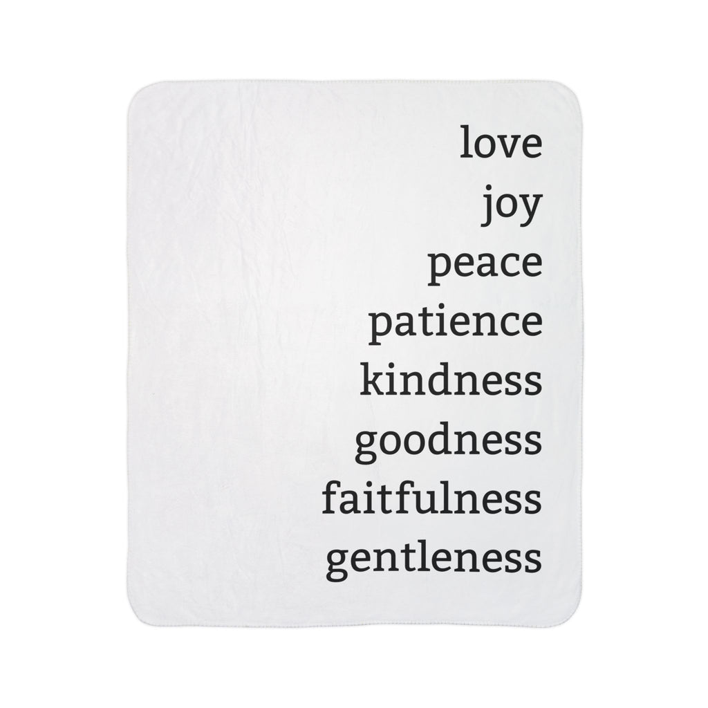 ‘Love Joy Peace Patience Kindness Goodness Faithfulness Gentleness’ Cozy Throw Sherpa Blanket