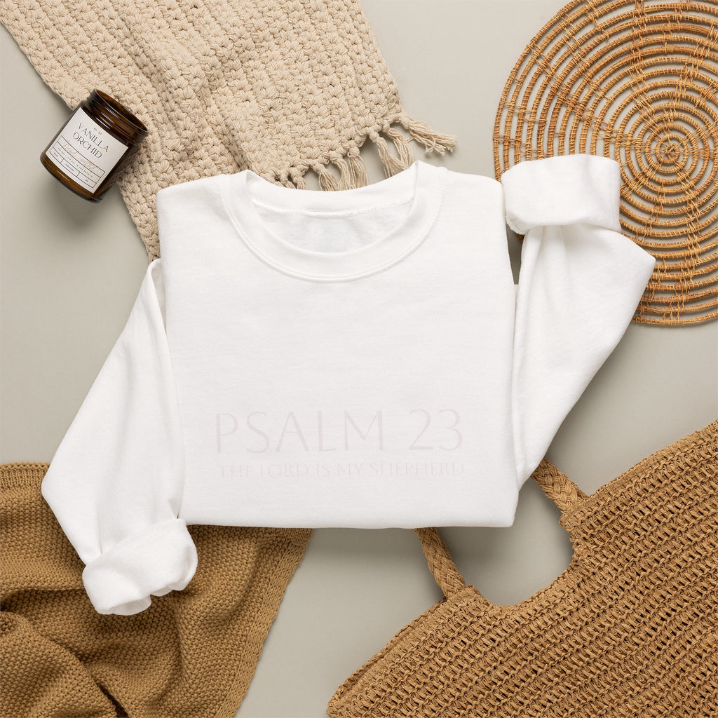 Psalm 23 Embroidered White on White Crewneck