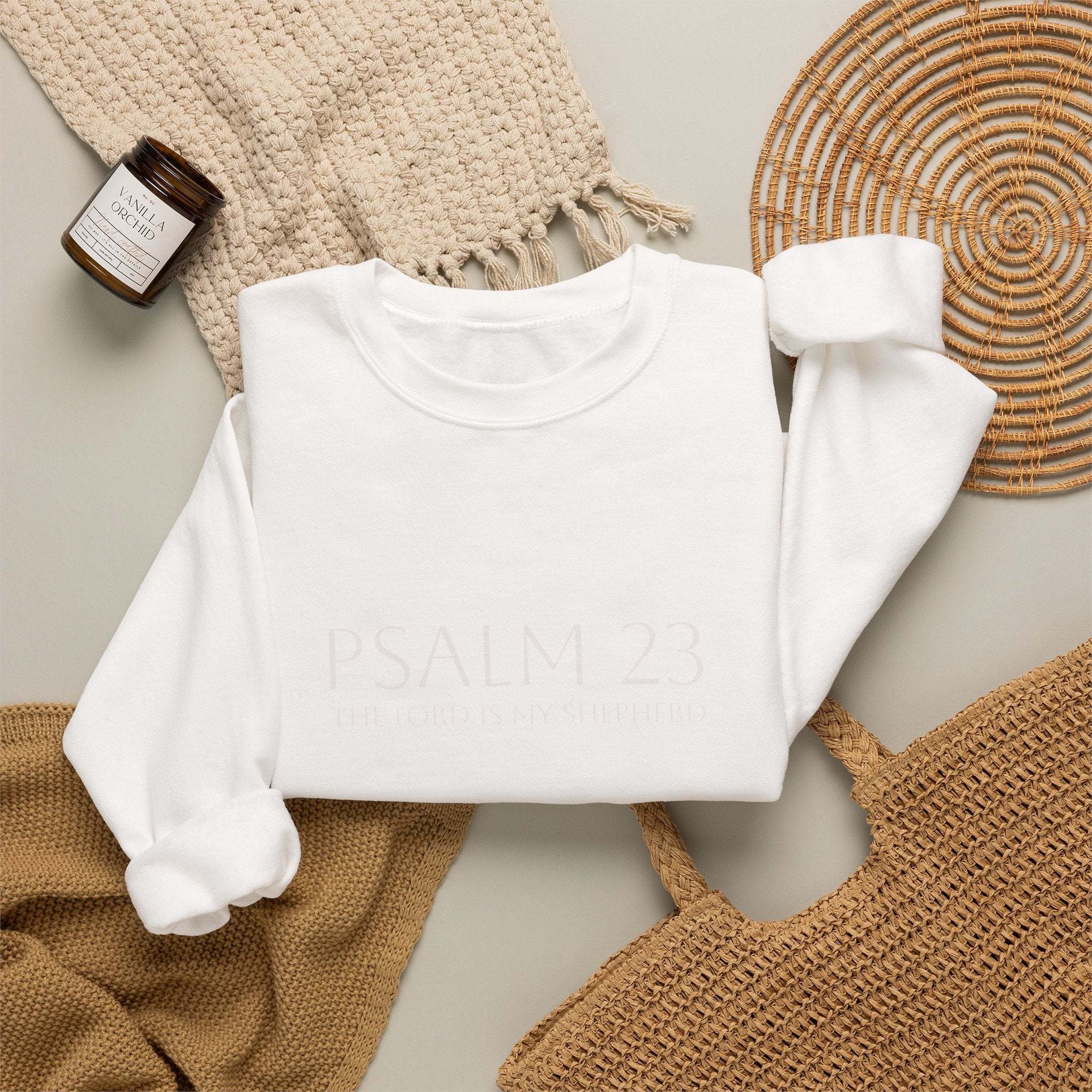 Psalm 23 Embroidered White on White Crewneck