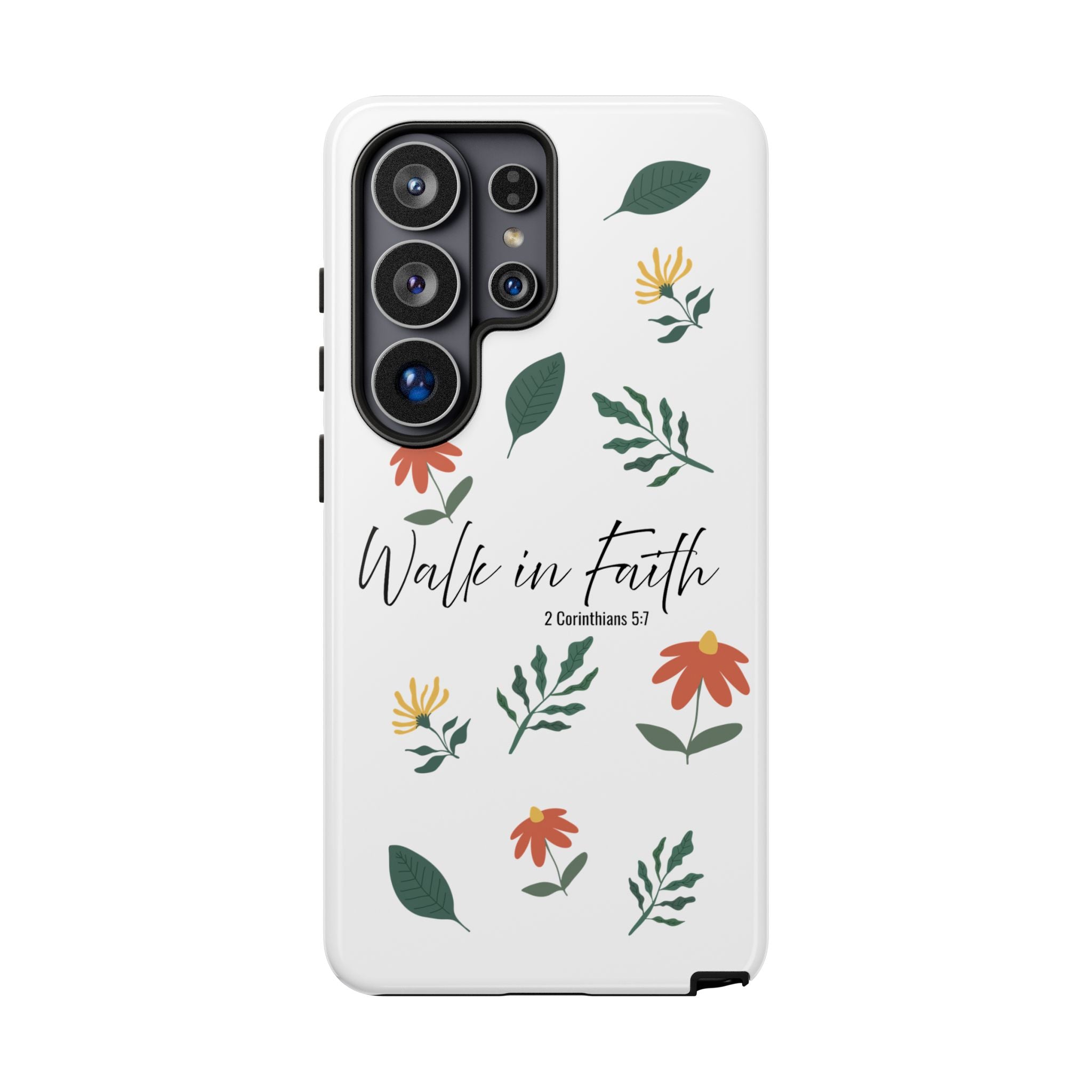 Walk in Faith Floral Phone Case — 2 Corinthians 5:7 Christian iPhone Case