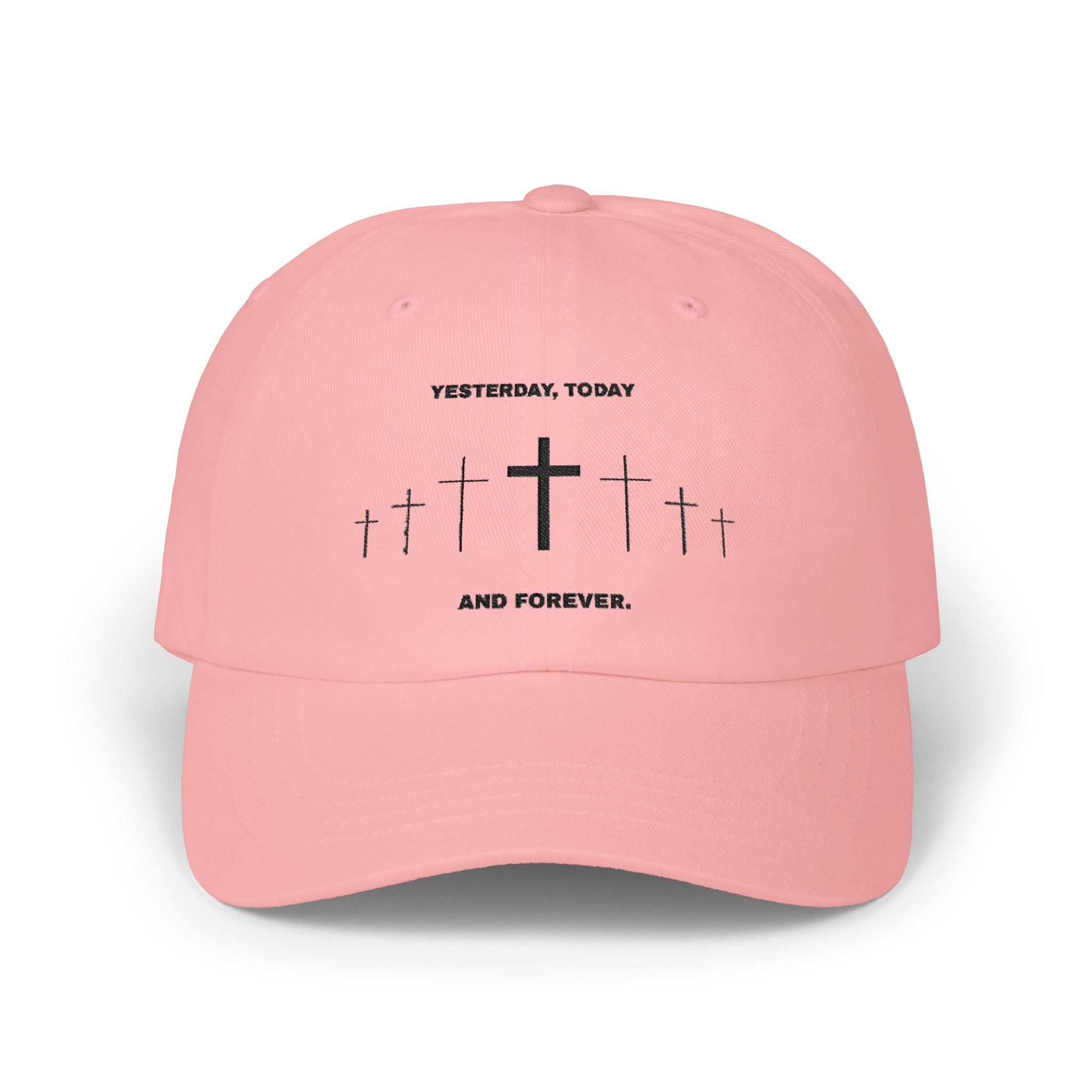 Christian Cross Dad Cap – “Yesterday, Today and Forever” Embroidered Baseball Hat