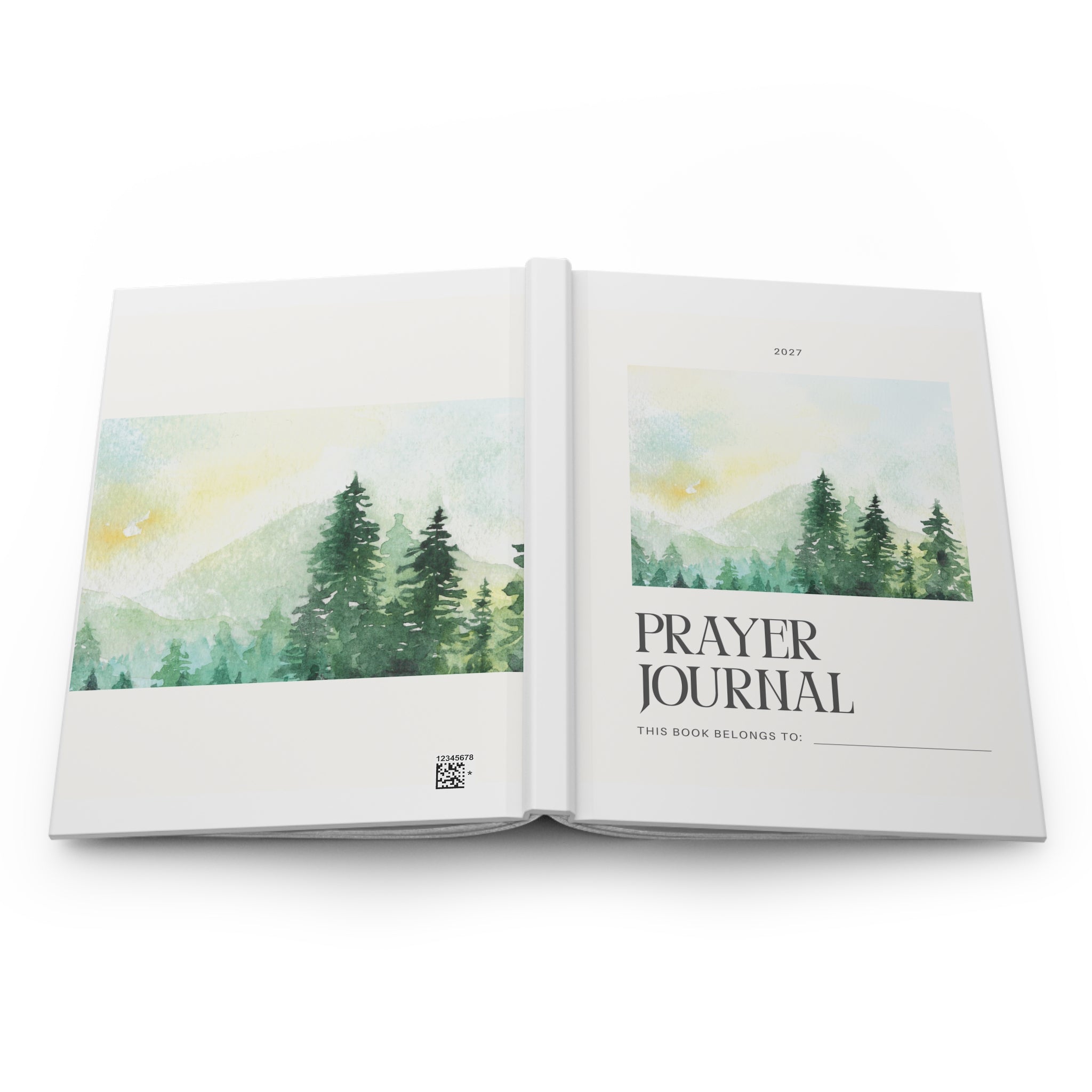 Prayer Journal Hardcover — Watercolor Mountain Forest Devotional Notebook