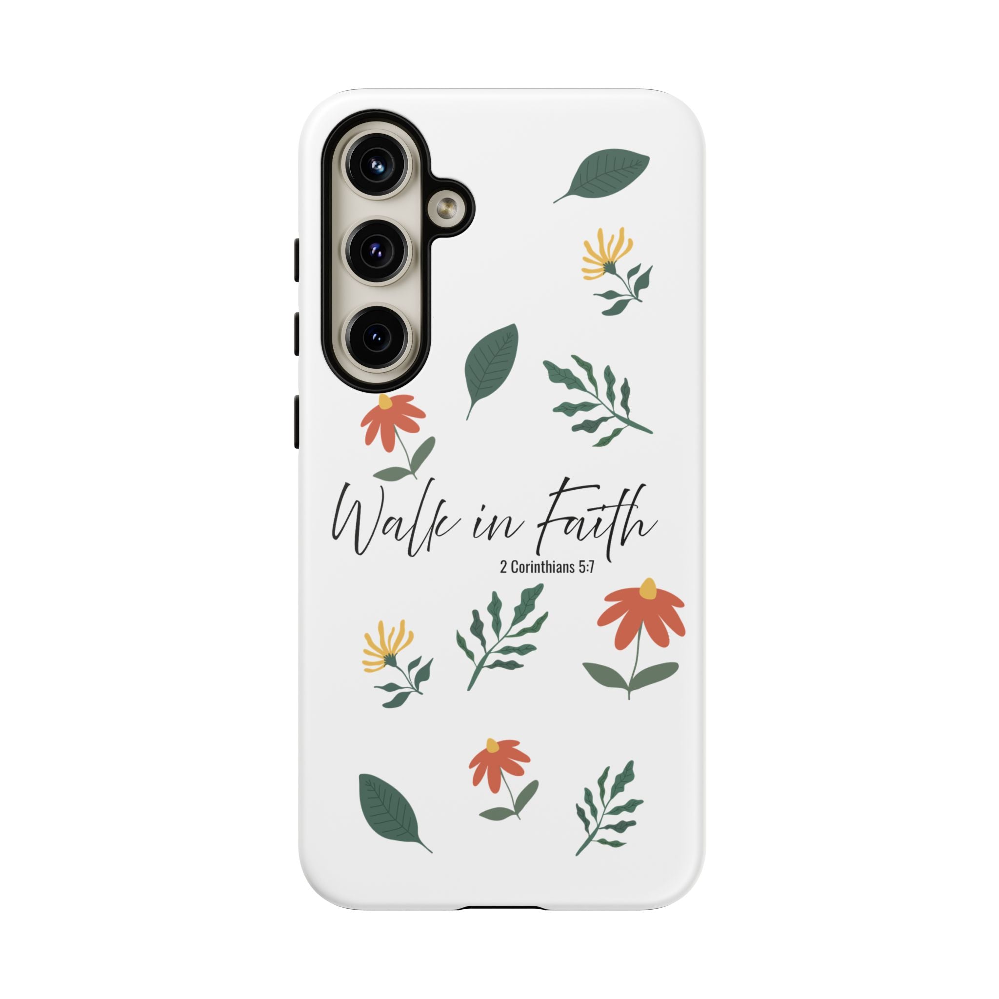 Walk in Faith Floral Phone Case — 2 Corinthians 5:7 Christian iPhone Case