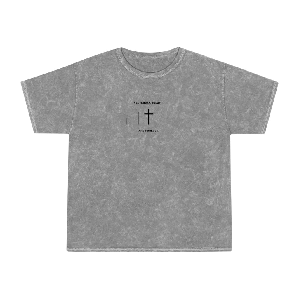 Mineral Wash T‑Shirt — Subtle Cross Chest Print, Faith Graphic Tee