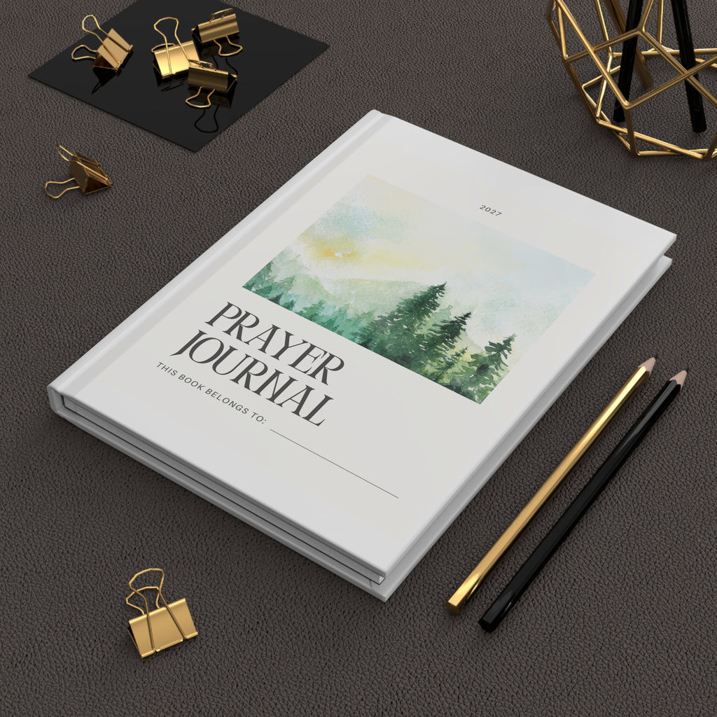 Prayer Journal Hardcover — Watercolor Mountain Forest Devotional Notebook