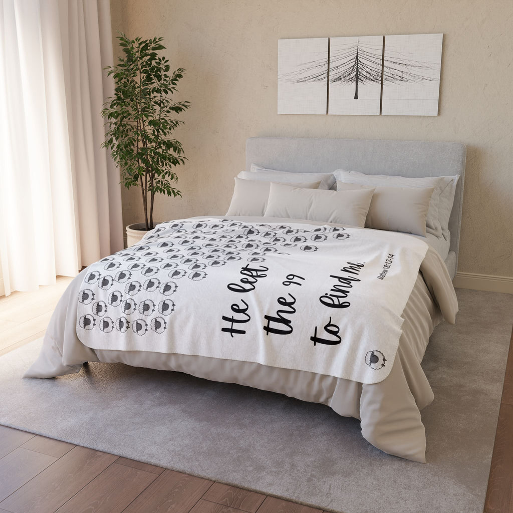 "He Left the 99 to Find Me" Fleece and Sherpa Throw