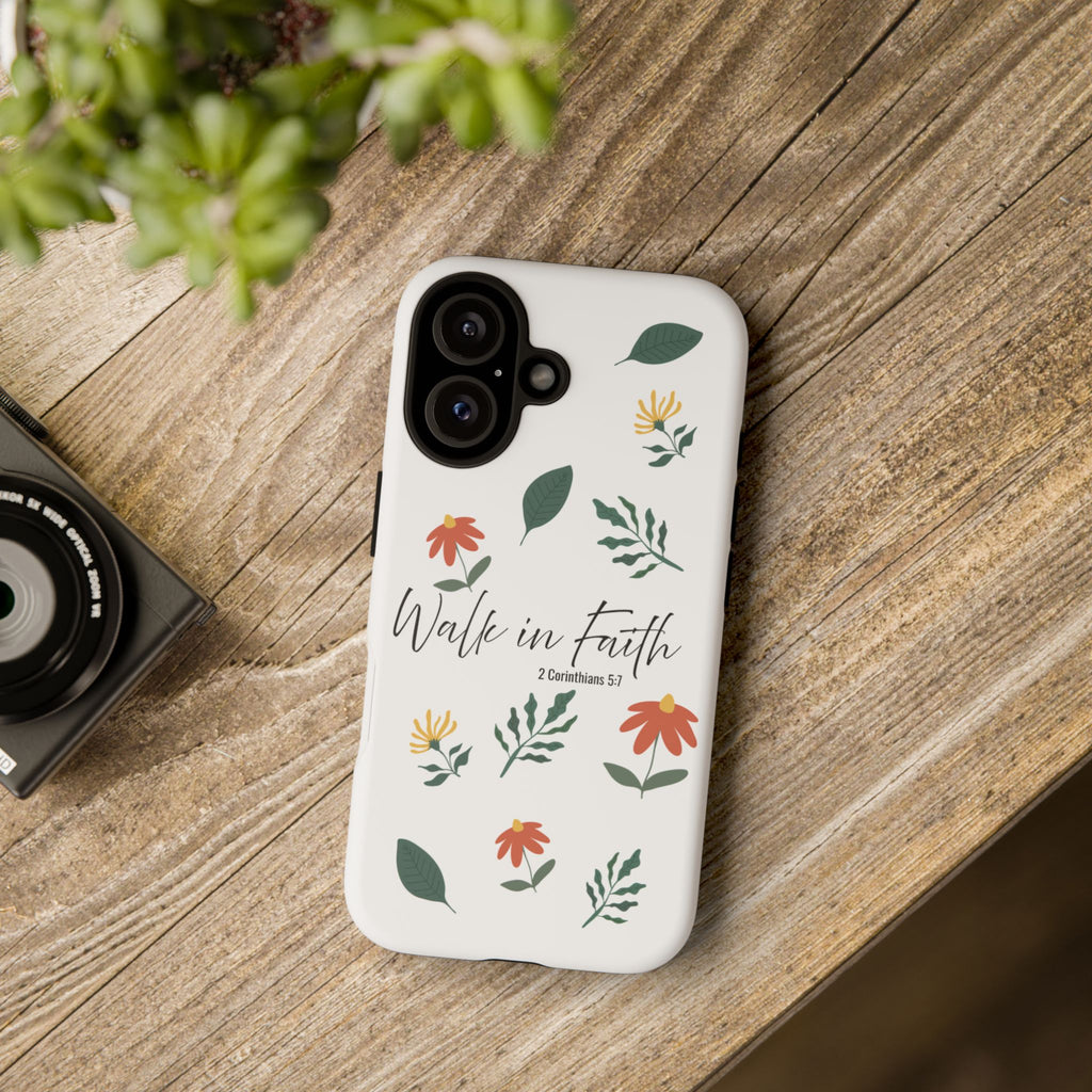 Walk in Faith Floral Phone Case — 2 Corinthians 5:7 Christian iPhone Case