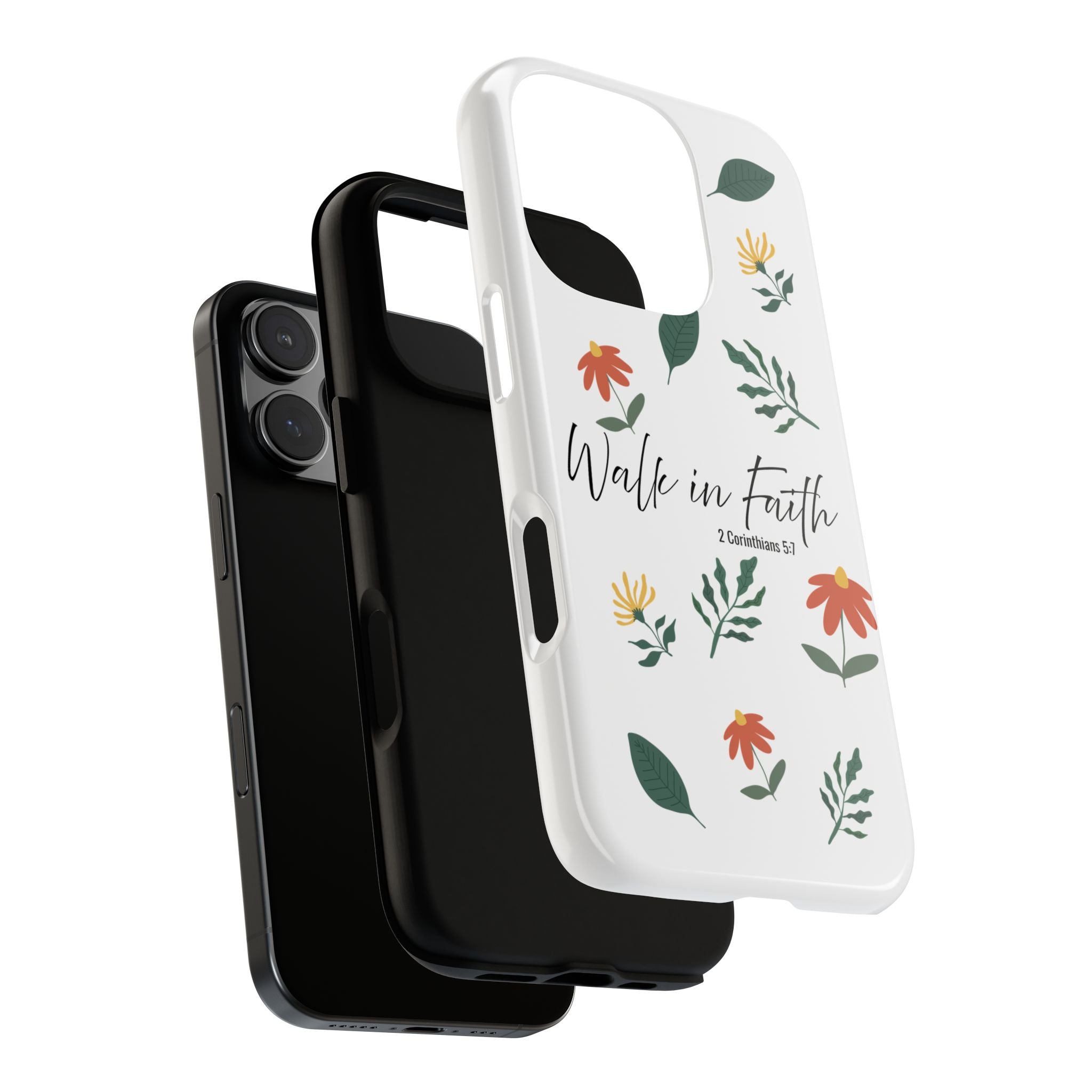 Walk in Faith Floral Phone Case — 2 Corinthians 5:7 Christian iPhone Case