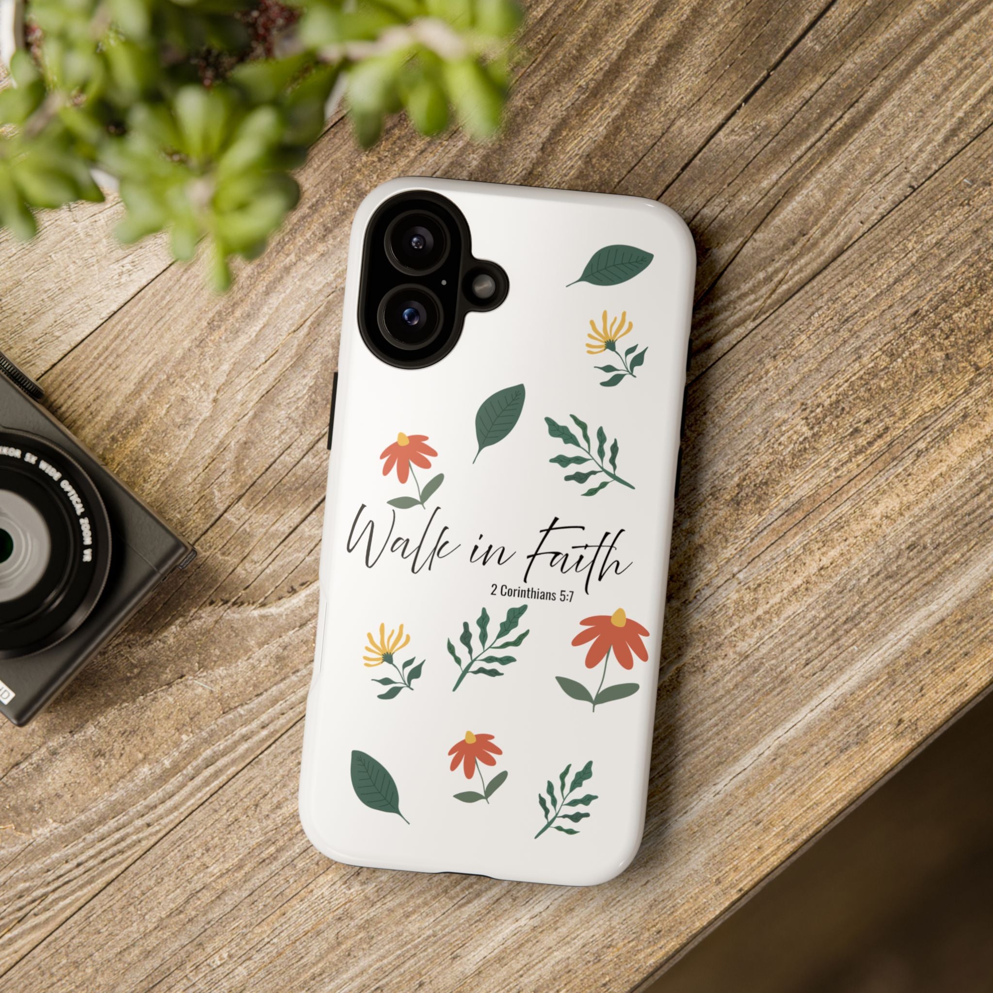 Walk in Faith Floral Phone Case — 2 Corinthians 5:7 Christian iPhone Case