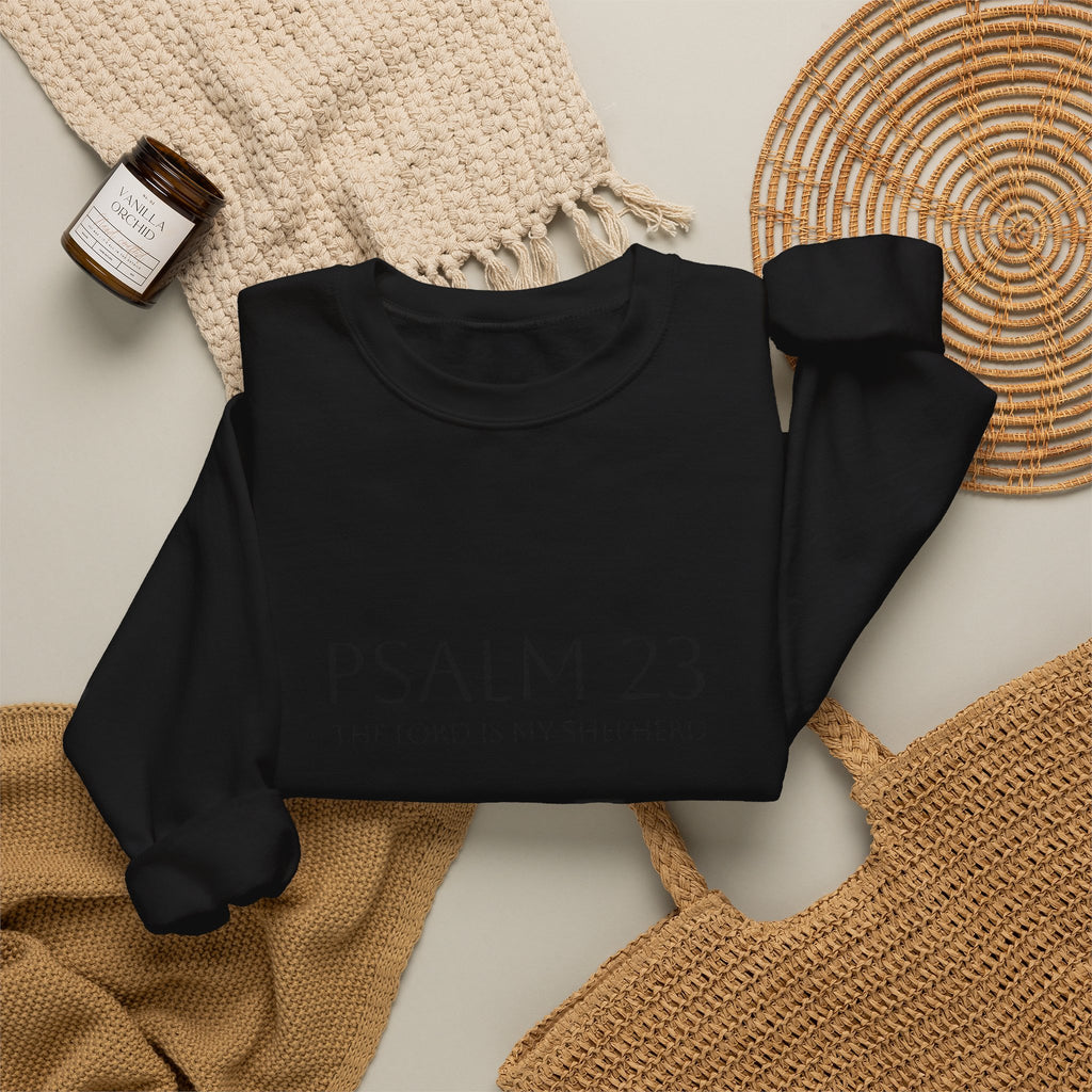 Psalm 23 Embroidered Black on Black Crewneck