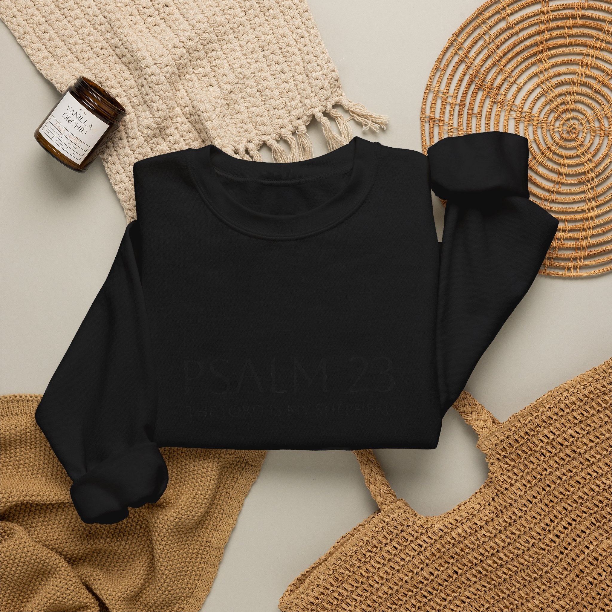 Psalm 23 Embroidered Black on Black Crewneck
