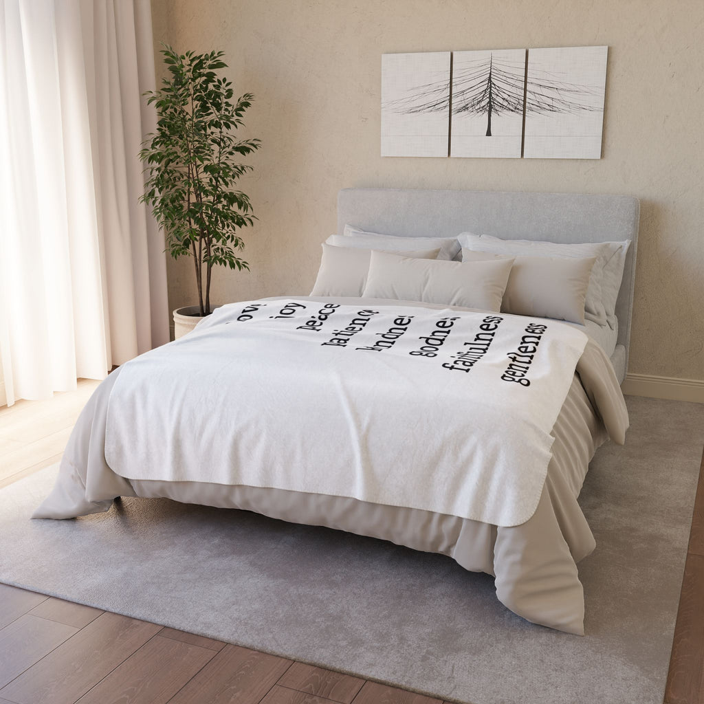 ‘Love Joy Peace Patience Kindness Goodness Faithfulness Gentleness’ Cozy Throw Sherpa Blanket