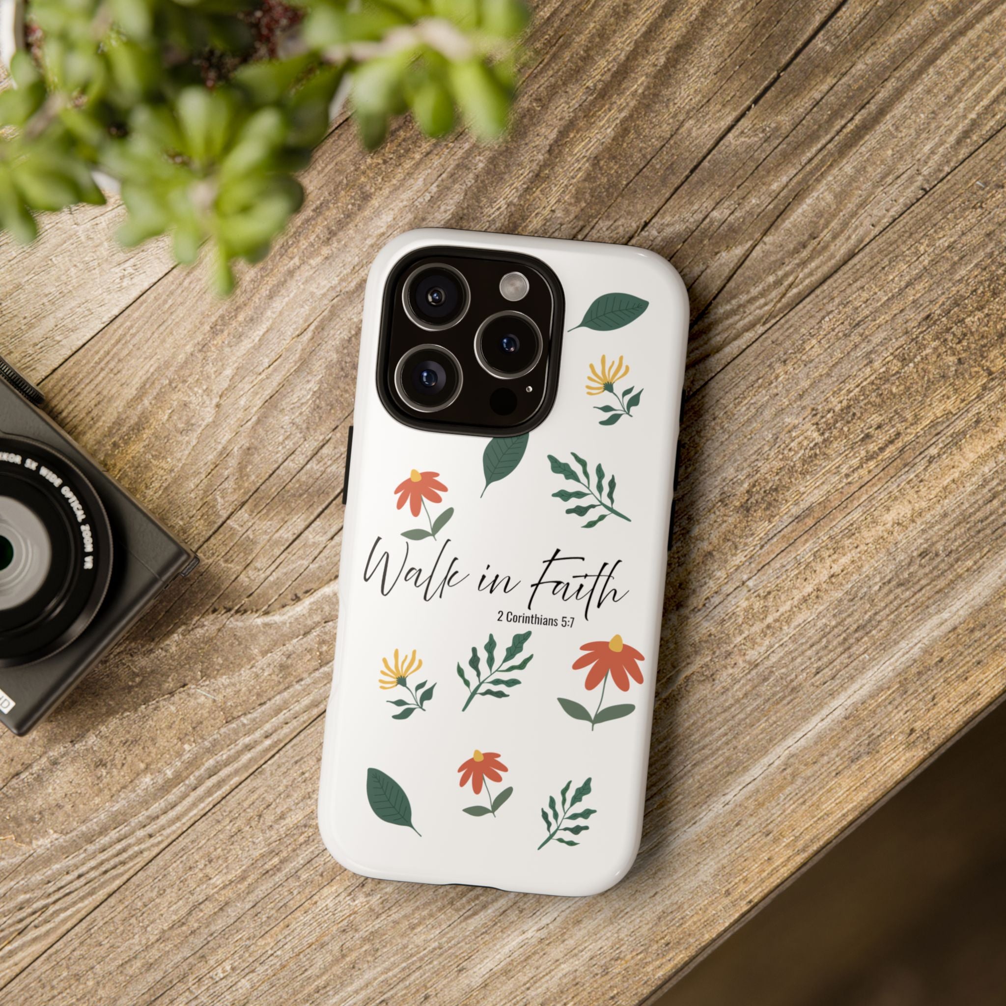 Walk in Faith Floral Phone Case — 2 Corinthians 5:7 Christian iPhone Case