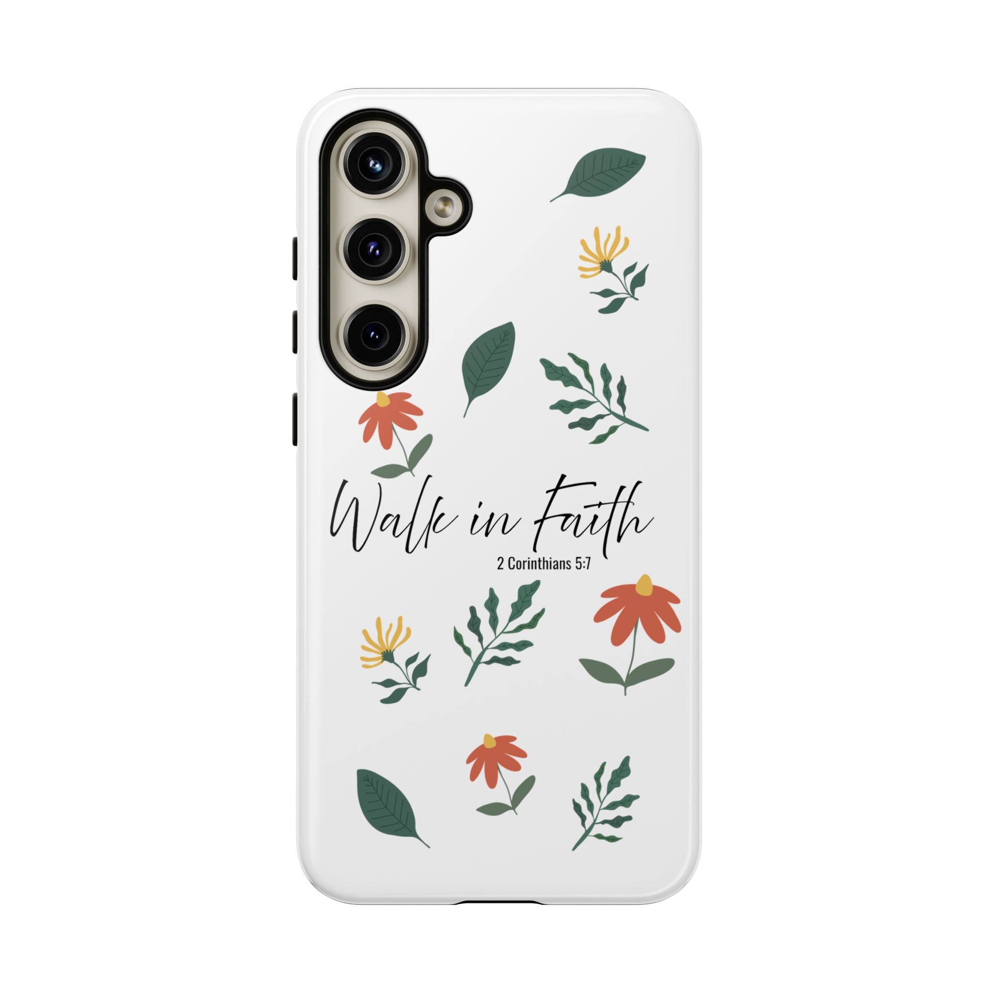 Walk in Faith Floral Phone Case — 2 Corinthians 5:7 Christian iPhone Case