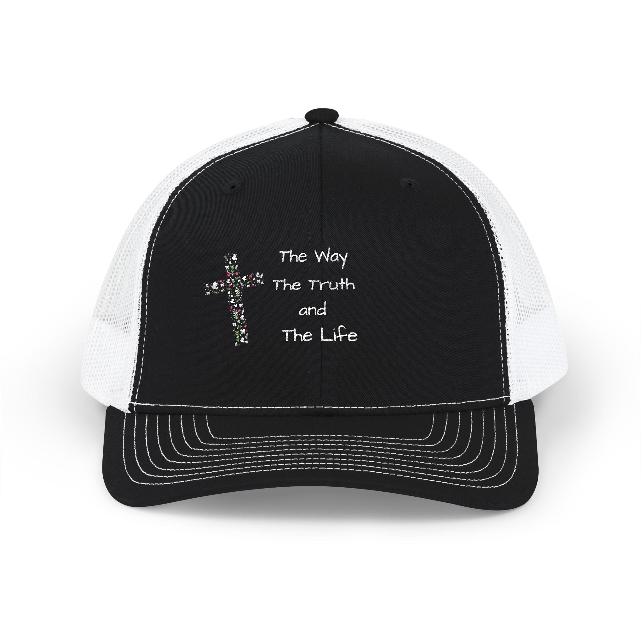 Religious Trucker Cap — “The Way The Truth and The Life” Cross Snapback