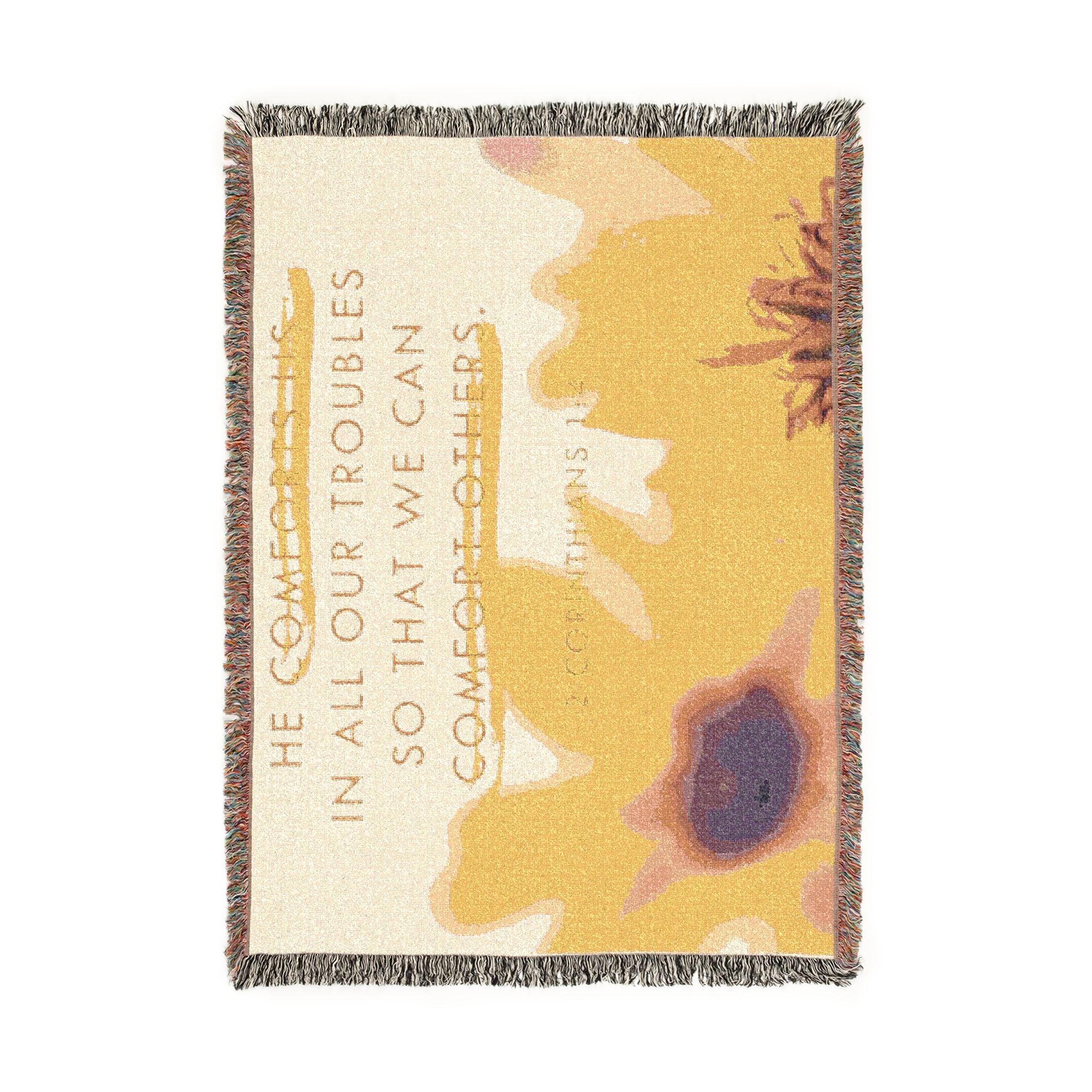 Woven Blanket — Inspirational Comfort Quote Throw (He Comforteth in All Our Troubles)