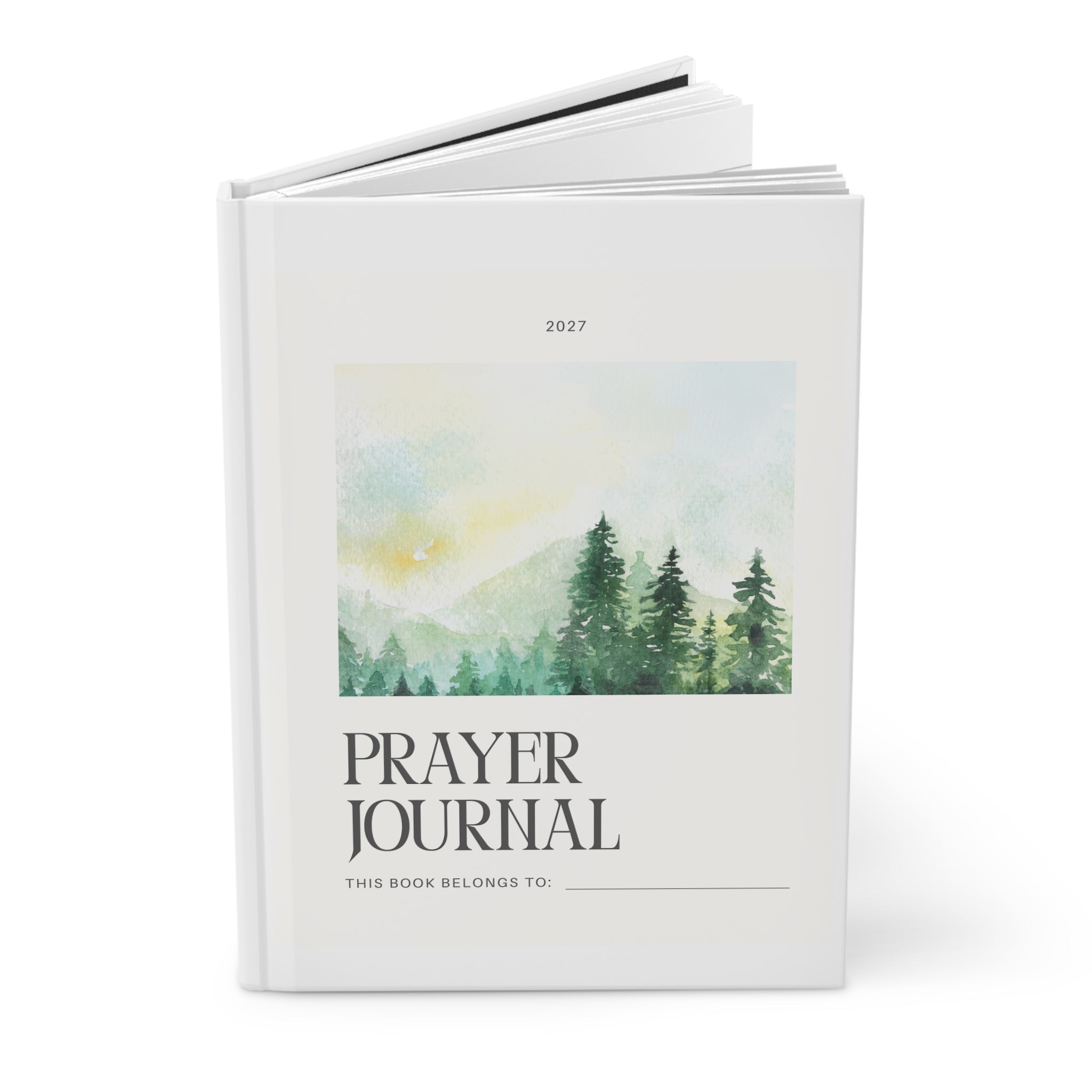 Prayer Journal Hardcover — Watercolor Mountain Forest Devotional Notebook