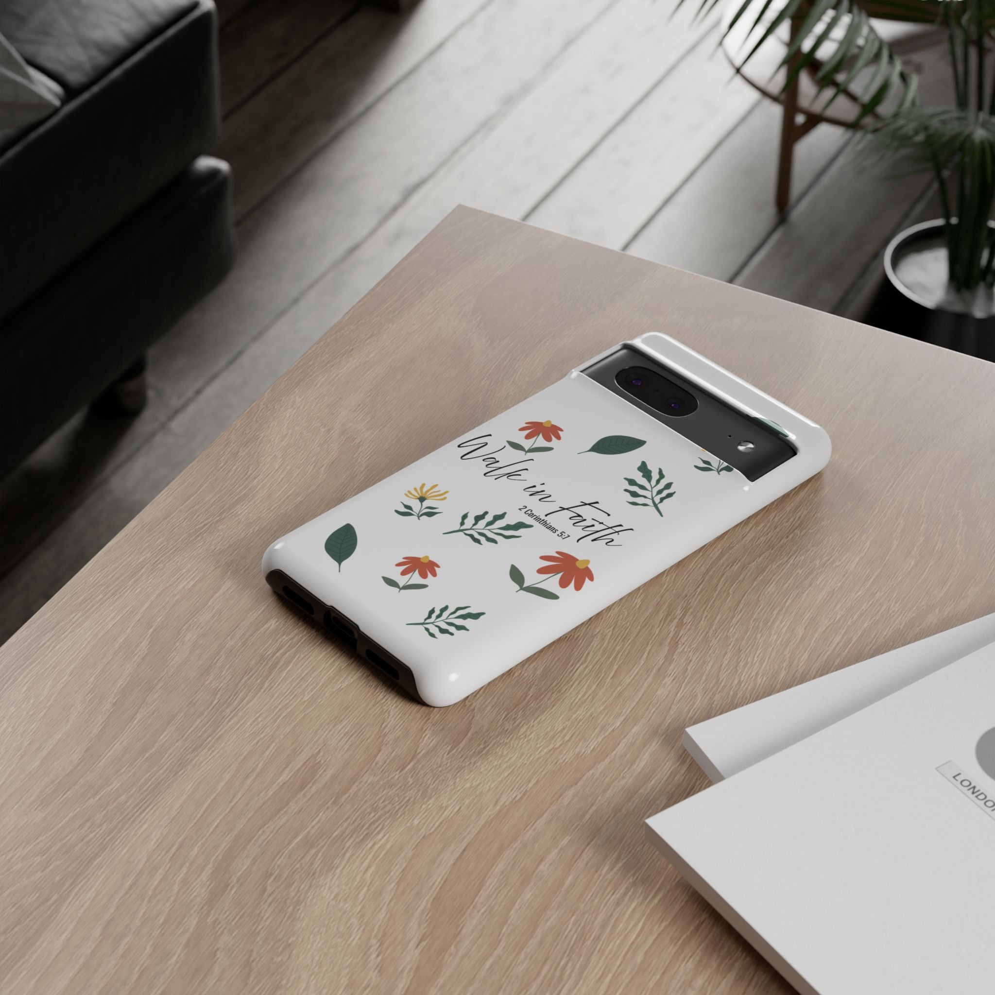 Walk in Faith Floral Phone Case — 2 Corinthians 5:7 Christian iPhone Case