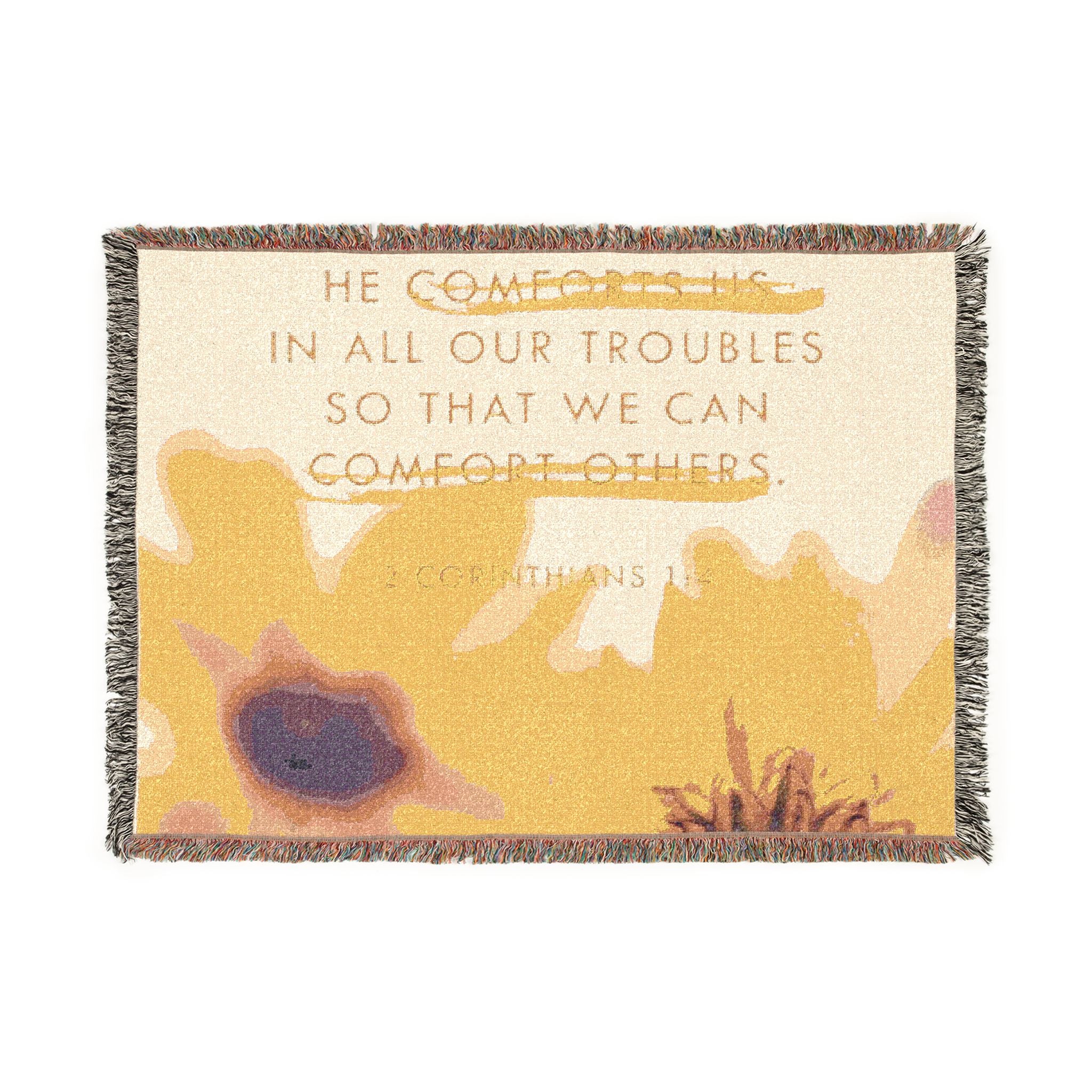 Woven Blanket — Inspirational Comfort Quote Throw (He Comforteth in All Our Troubles)