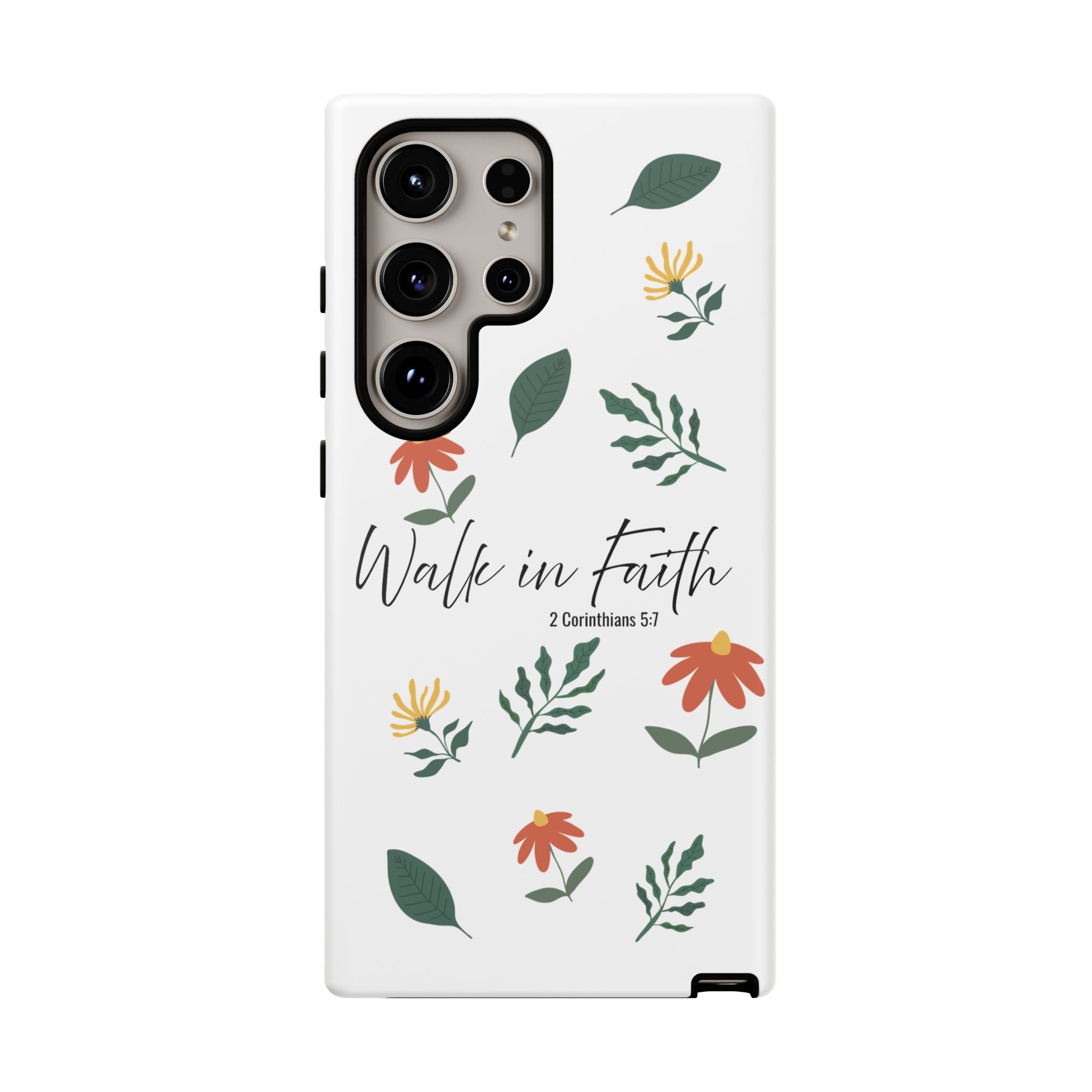 Walk in Faith Floral Phone Case — 2 Corinthians 5:7 Christian iPhone Case