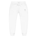Embroidered Cross Fleece Sweatpants — White Cozy Joggers with Minimal Faith Design