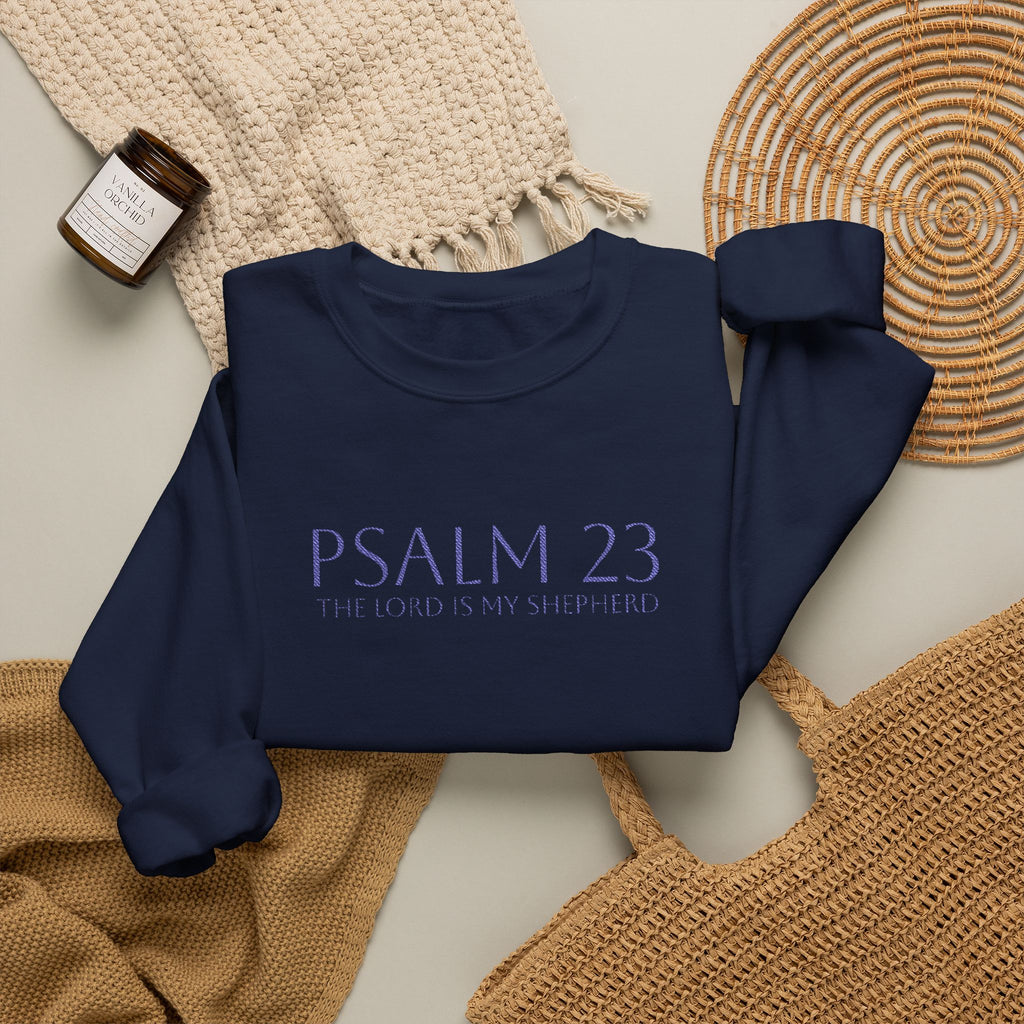 Psalm 23 Embroidered Navy on Navy Crewneck Sweatshirt