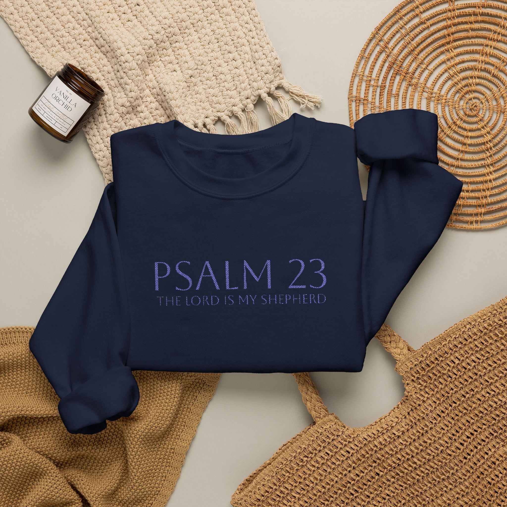 Psalm 23 Embroidered Navy on Navy Crewneck Sweatshirt