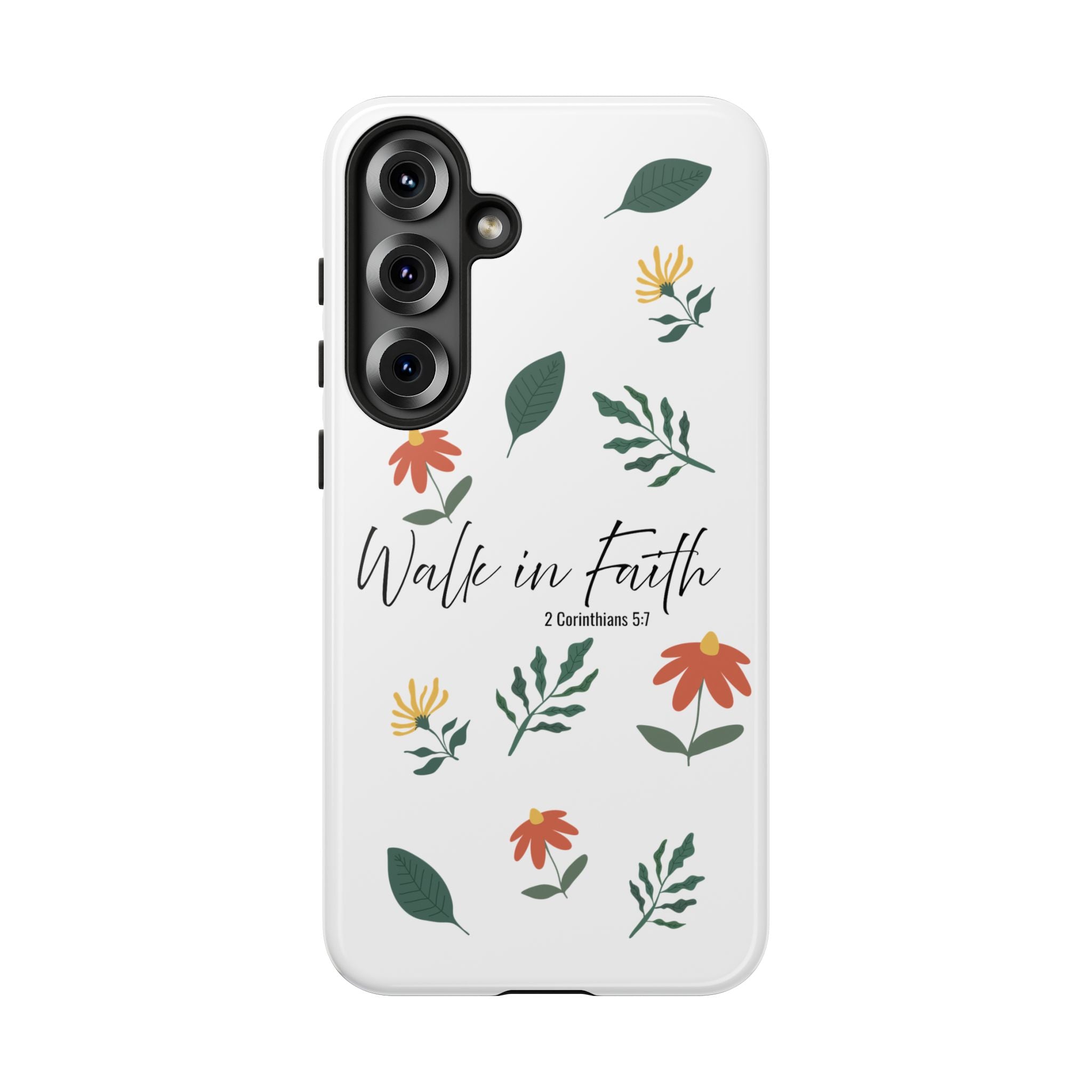 Walk in Faith Floral Phone Case — 2 Corinthians 5:7 Christian iPhone Case